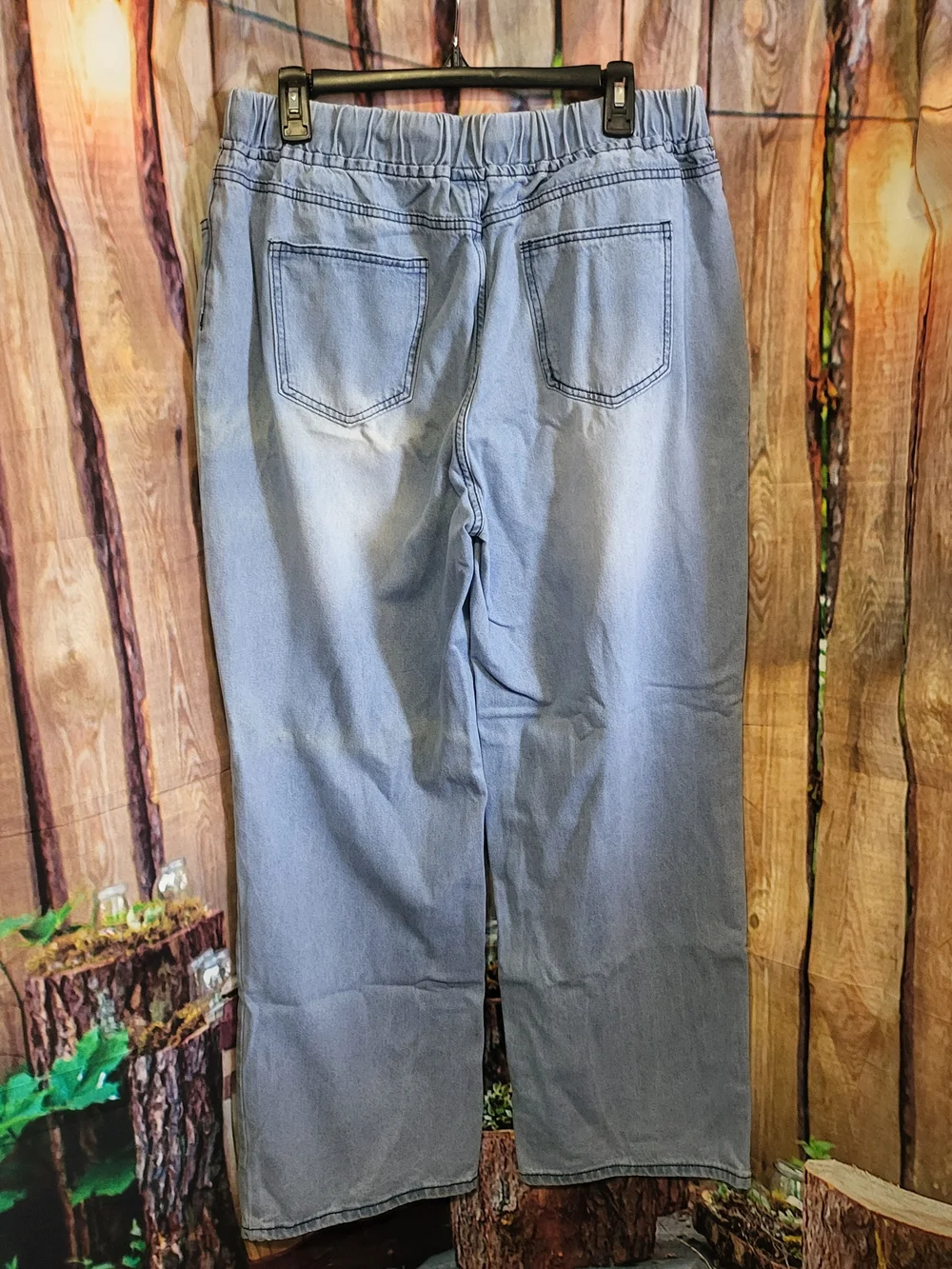 Light Blue WomensElastic Waist Denim Jeans - Picture 2 of 3